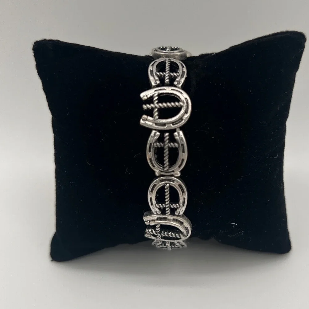 Sugar Costume Jewelry Silver Tone Horseshoe Cross Stretch Bracelet Western Style